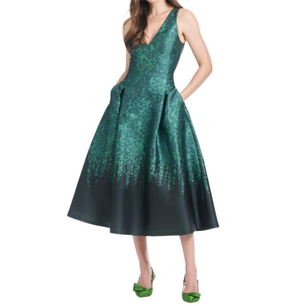 Sachin + Babi Anissa Emerald Wisteria Print Midi Dress